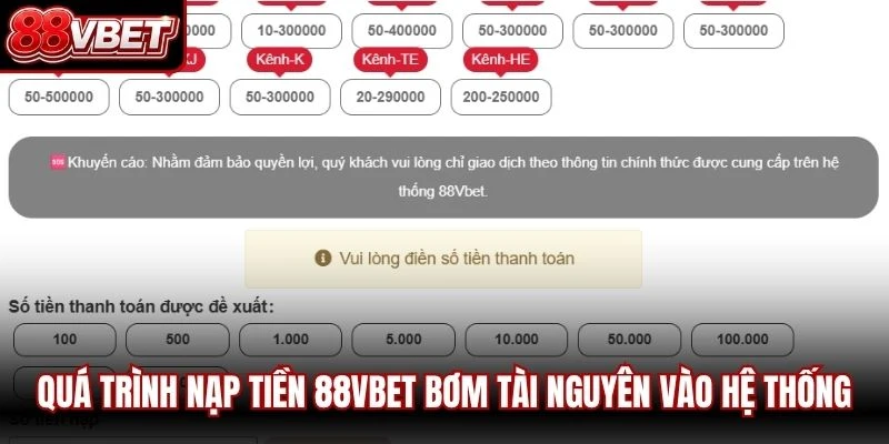 Quá trình nạp tiền 88VBET bơm tài nguyên vào hệ thống